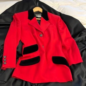 Gorgeous Crisca Red Wool Blazer Black Velvet detail Sz 40 fits 6-8. Barely worn!